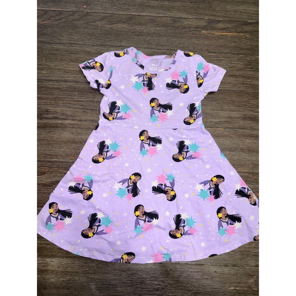 Disney Wish Asha Girls Dress 5T Lavender Short Sleeve Fit and Flare Princess